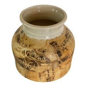 Vintage Pottery Pot Suzanne Johnson Signed 1978 w/ Maker's Mark Beige Brown 5"